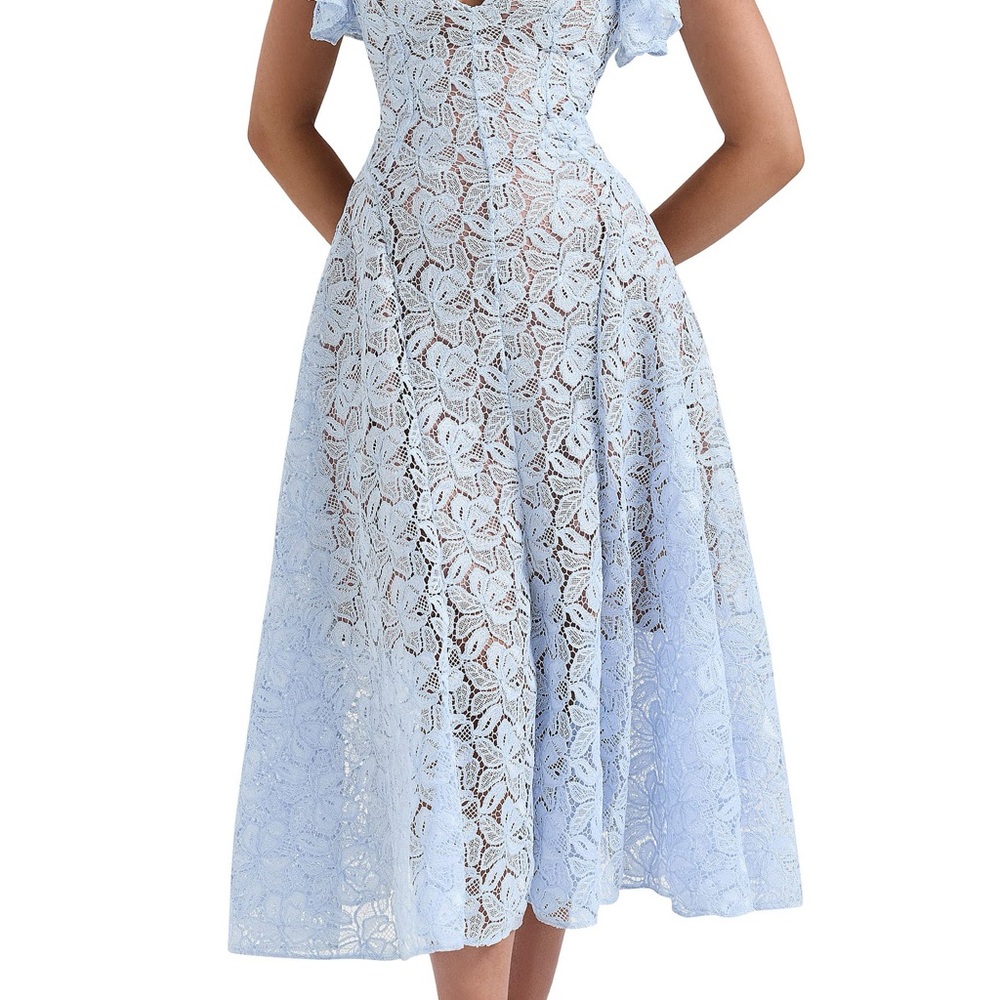 House of CB Austin Lace Flutter Dress in Soft Blue